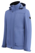Оптом Ветровка мужская софтшелл виндстоппер с капюшоном спортивная синего цвета 9617_1S, фото 2