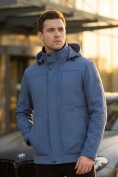 Оптом Ветровка мужская софтшелл виндстоппер с капюшоном спортивная синего цвета 9617_1S