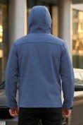 Оптом Ветровка мужская софтшелл виндстоппер с капюшоном спортивная синего цвета 9617_1S, фото 3