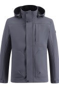 Оптом Ветровка мужская софтшелл виндстоппер с капюшоном спортивная темно-серого цвета 9617_1TC