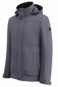 Оптом Ветровка мужская софтшелл виндстоппер с капюшоном спортивная темно-серого цвета 9617_1TC, фото 2