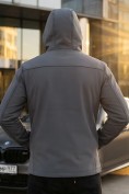 Оптом Ветровка мужская софтшелл виндстоппер с капюшоном спортивная темно-серого цвета 9617_1TC, фото 3