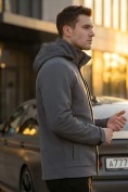 Оптом Ветровка мужская софтшелл виндстоппер с капюшоном спортивная темно-серого цвета 9617_1TC, фото 2