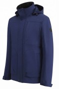 Оптом Ветровка мужская софтшелл виндстоппер с капюшоном спортивная темно-синего цвета 9617_1TS, фото 2