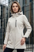 Оптом Парка женская софтшелл виндстоппер удлинённая с капюшоном белого цвета 9618_1Bl, фото 3
