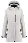 Оптом Парка женская софтшелл виндстоппер удлинённая с капюшоном белого цвета 9618_1Bl, фото 5