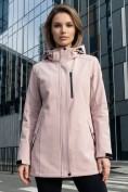 Оптом Парка женская софтшелл виндстоппер удлинённая с капюшоном розового цвета 9618_1R, фото 3