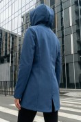 Оптом Парка женская софтшелл виндстоппер удлинённая с капюшоном синего цвета 9618_1S, фото 2