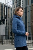 Оптом Парка женская софтшелл виндстоппер удлинённая с капюшоном синего цвета 9618_1S, фото 3