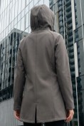 Оптом Парка женская софтшелл виндстоппер удлинённая с капюшоном темно-серого цвета 9618_1TC, фото 3