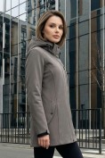 Оптом Парка женская софтшелл виндстоппер удлинённая с капюшоном темно-серого цвета 9618_1TC, фото 2