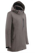 Оптом Парка женская софтшелл виндстоппер удлинённая с капюшоном темно-серого цвета 9618_1TC, фото 3