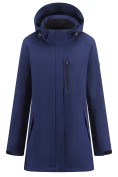 Оптом Парка женская софтшелл виндстоппер удлинённая с капюшоном темно-синего цвета 9618_1TS