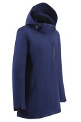 Оптом Парка женская софтшелл виндстоппер удлинённая с капюшоном темно-синего цвета 9618_1TS, фото 3