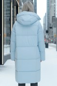 Оптом Пальто летучая мышь женское с капюшоном зимнее голубого цвета 9619Gl, фото 3