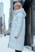 Оптом Пальто летучая мышь женское с капюшоном зимнее голубого цвета 9619Gl, фото 2