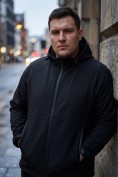Оптом Мужская куртка виндстоппер больших размеров спортивный черного цвета 9619_1Ch