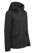 Оптом Ветровка женская софтшелл большого размера с капюшоном ветрозащитная черного цвета 9620_1Ch, фото 2