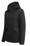 Оптом Ветровка женская софтшелл большого размера с капюшоном ветрозащитная черного цвета 9620_1Ch, фото 3