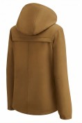 Оптом Ветровка женская софтшелл большого размера с капюшоном ветрозащитная горчичного цвета 9620_1G, фото 5