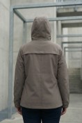 Оптом Ветровка женская софтшелл большого размера с капюшоном ветрозащитная светло-коричневого цвета 9620_1SK, фото 2