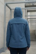 Оптом Ветровка женская софтшелл большого размера с капюшоном ветрозащитная синего цвета 9620_1S, фото 2