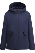 Оптом Ветровка женская софтшелл большого размера с капюшоном ветрозащитная темно-синего цвета 9620_1TS