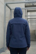 Оптом Ветровка женская софтшелл большого размера с капюшоном ветрозащитная темно-синего цвета 9620_1TS, фото 3