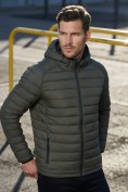Оптом Куртка мужская гибридная стёганая с капюшоном с графеновой подкладкой цвета хаки 9621_1Kh