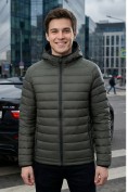 Оптом Куртка мужская гибридная стёганая с капюшоном с графеновой подкладкой цвета хаки 9621_1Kh, фото 4