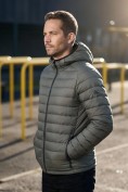 Оптом Куртка мужская гибридная стёганая с капюшоном с графеновой подкладкой цвета хаки 9621_1Kh, фото 2