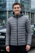 Оптом Куртка мужская гибридная стёганая с капюшоном с графеновой подкладкой темно-серого цвета 9621_1TC, фото 4