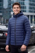 Оптом Куртка мужская гибридная стёганая с капюшоном с графеновой подкладкой темно-синего цвета 9621_1TS