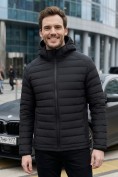 Оптом Куртка мужская стёганая с капюшоном с графеновой подкладкой черного цвета 9623_1Ch