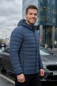 Оптом Куртка мужская стёганая с капюшоном с графеновой подкладкой синего цвета 9623_1S