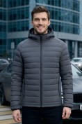Оптом Куртка мужская стёганая с капюшоном с графеновой подкладкой темно-серого цвета 9623_1TC