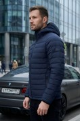 Оптом Куртка мужская стёганая с капюшоном с графеновой подкладкой темно-синего цвета 9623_1TS