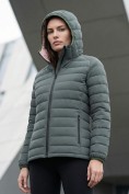 Оптом Куртка женская стёганая с капюшоном с графеновой подкладкой цвета хаки 9624_1Kh