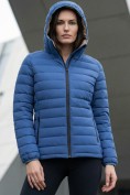 Оптом Куртка женская стёганая с капюшоном с графеновой подкладкой синего цвета 9624_1S