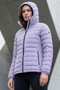 Оптом Куртка женская стёганая с капюшоном с графеновой подкладкой сиреневого цвета 9624_1Sn