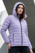 Оптом Куртка женская стёганая с капюшоном с графеновой подкладкой сиреневого цвета 9624_1Sn, фото 2