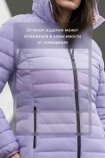 Оптом Куртка женская стёганая с капюшоном с графеновой подкладкой сиреневого цвета 9624_1Sn, фото 4
