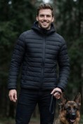 Оптом Куртка мужская стёганая с капюшоном с графеновой подкладкой черного цвета 9625_1Ch, фото 3