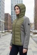 Оптом Куртка женская гибридная стёганая с капюшоном с графеновой подкладкой цвета хаки 9626_1Kh, фото 2
