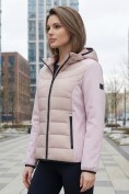 Оптом Куртка женская гибридная стёганая с капюшоном с графеновой подкладкой розового цвета 9626_1R