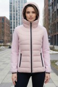 Оптом Куртка женская гибридная стёганая с капюшоном с графеновой подкладкой розового цвета 9626_1R, фото 2