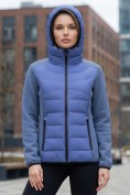 Оптом Куртка женская гибридная стёганая с капюшоном с графеновой подкладкой синего цвета 9626_1S