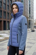 Оптом Куртка женская гибридная стёганая с капюшоном с графеновой подкладкой синего цвета 9626_1S, фото 3