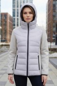 Оптом Куртка женская гибридная стёганая с капюшоном с графеновой подкладкой серого цвета 9626_1Sr