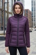 Оптом Куртка женская гибридная стёганая с капюшоном с графеновой подкладкой темно-фиолетового цвета 9626_1TF